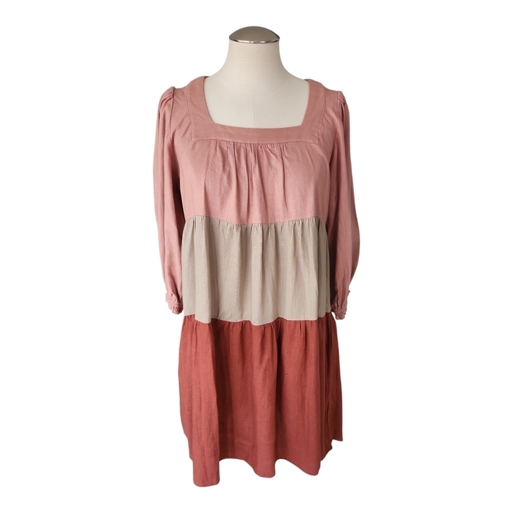 Umgee USA Color Block Tiered Peasant Dress Women’s Small Boho Casual